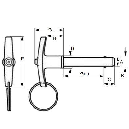 1068349 | BLP-060-0500-TI-S17 --- Ball Lock Pins - 6x50 mm - 17-4 PH Stainless / Aluminium Handle