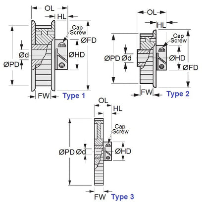 1090972 | P-030H-010-060FH-AL-E-032 --- Metric Timing Pulleys - 10 tooth - 6x3.175 mm - Aluminium