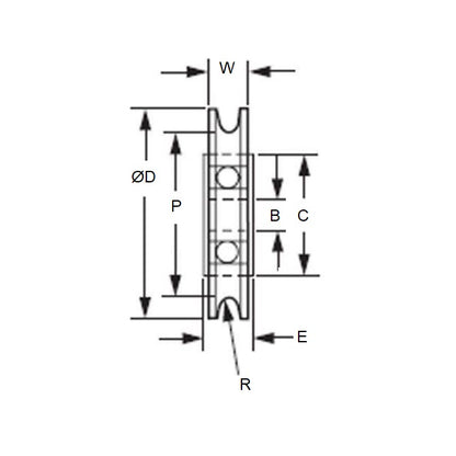 1043339 | PUI024-0381-064-N-BB --- U Groove Idler Pulleys - 2.39x38.1x6.35 mm - Nylon (Polyamide 6/6)