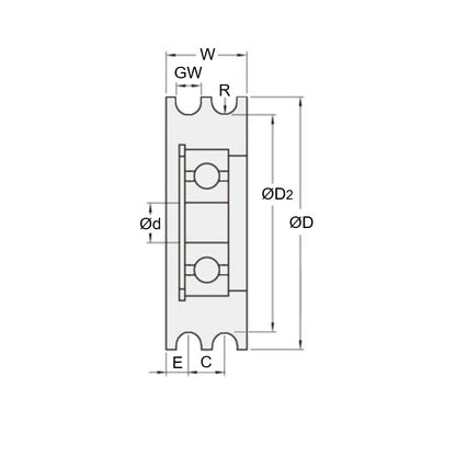 1041636 | PUI004-0220-040-AS440 --- U Groove Idler Pulleys - 2x22x4 mm - Aluminium Alloy - Clear Anodized