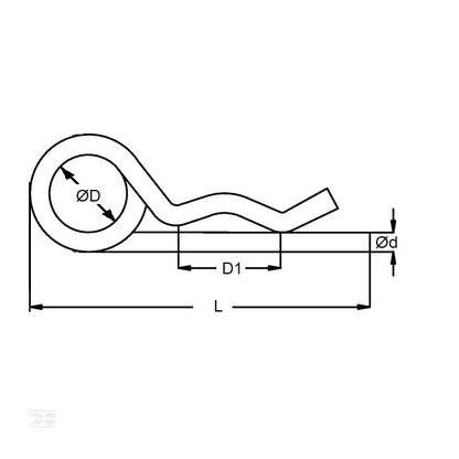 1075287 | RCL-070-152-ZD --- Double Coil R Clips - 7x152 mm - Zinc Plated