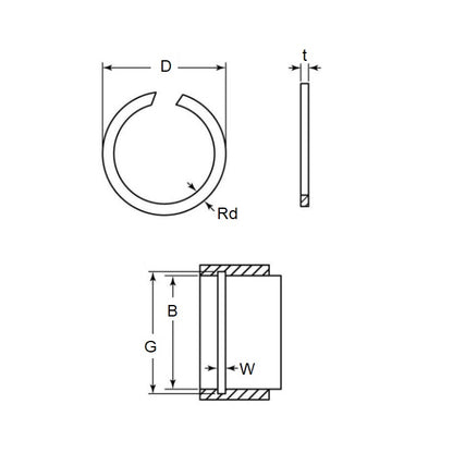 1087770 | WRI-0095-LS-O --- Internal Retaining Rings - 9.53x0.64x10.03 mm - Spring Steel