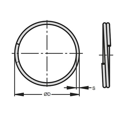 1040981 | RS23-29-ZP (5 Pcs) --- Split Rings - 2.3x29.5x34 mm - Spring Steel Zinc Plated
