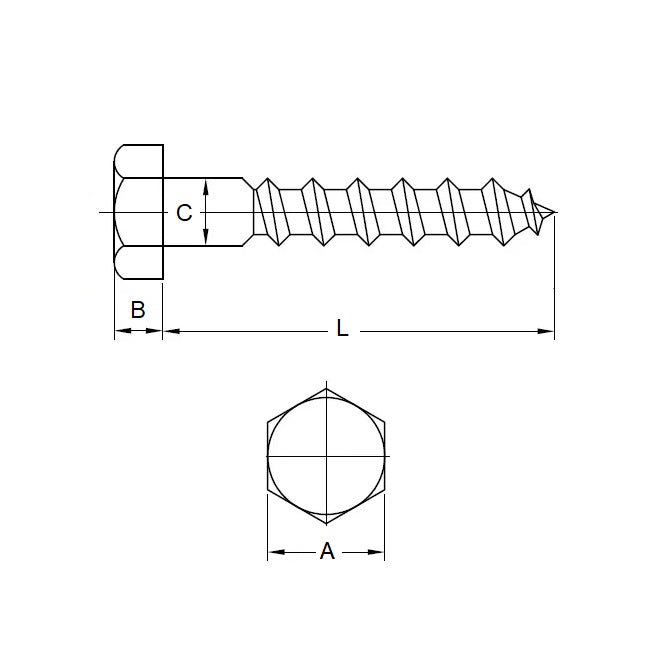 1088751 | SCT100MF-120-CO-S6 (5 Pcs) --- Coach Screws - M10 Fine -10x1.25mm- - 120 mm - Stainless Steel 316 Similar to A4, 18-10