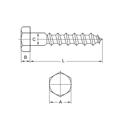 1088751 | SCT100MF-120-CO-S6 (5 Pcs) --- Coach Screws - M10 Fine -10x1.25mm- - 120 mm - Stainless Steel 316 Similar to A4, 18-10