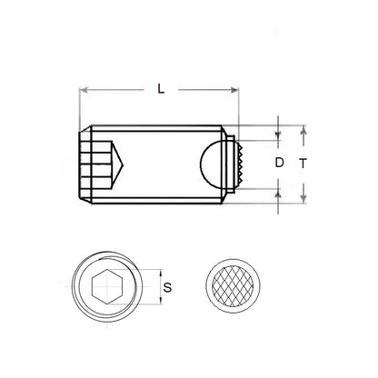 1065744 | SS060M-0096-S4-S440-DKT --- Diamond Knurled Tip Socket Set Screws - M6 -6x1mm- 9.6 mm - Diamond Knurled Tip - 304 Stainless Steel with 440C Stainless HRC 50-55 tip