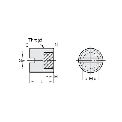 1091266 | SS100M-0080-C-MAG-SL --- Magnetic End Socket Set Screws - M10 -10x1.5mm- 8 mm - Magnetic Tipped - Carbon Steel