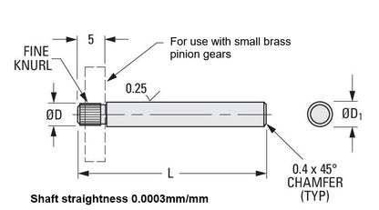 1037231 | SHPIN01.5X50 --- Pinion Shafts - 1.5x1.55x5 mm - Stainless Steel 303/304 (Similar to A2, 18-8) HRB80