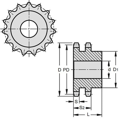 1092297 | SP2-127-078B-010-PB-C (2 Pcs) --- Roller Chain Sprockets - 10 tooth - 40.41  - Carbon Steel
