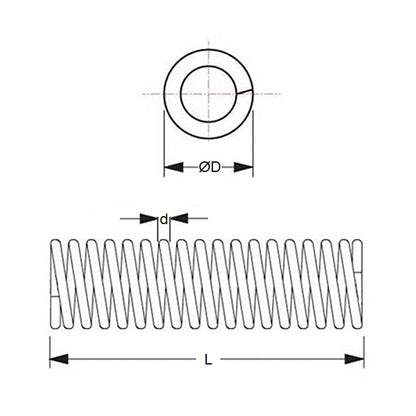1070969 | CS-0610-0254-099-M-C (5 Pcs) --- Compression Springs - 6.1x25.4x0.99 mm - Spring Steel