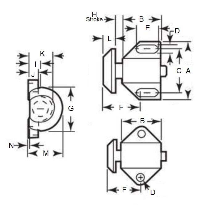 1106631 | DS-62RS --- Spring Flat Button Stops - 14.51 Kg - 50.8x34.93 mm