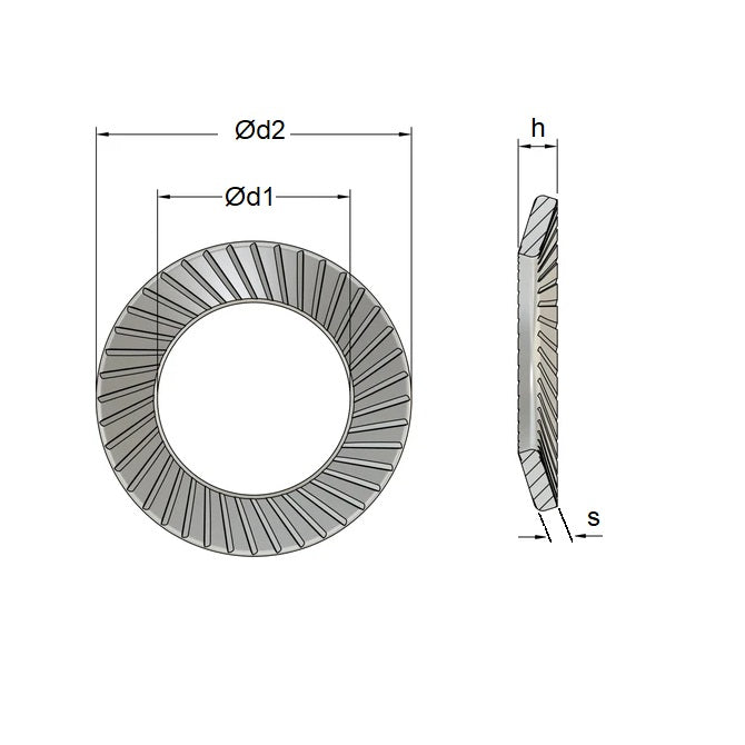 1041733 | W0025-LK-005-005-S-CB (50 Pcs) --- Serrated Washers - 2.5x4.8x0.45 mm - Carbon Spring Steel Self Finish