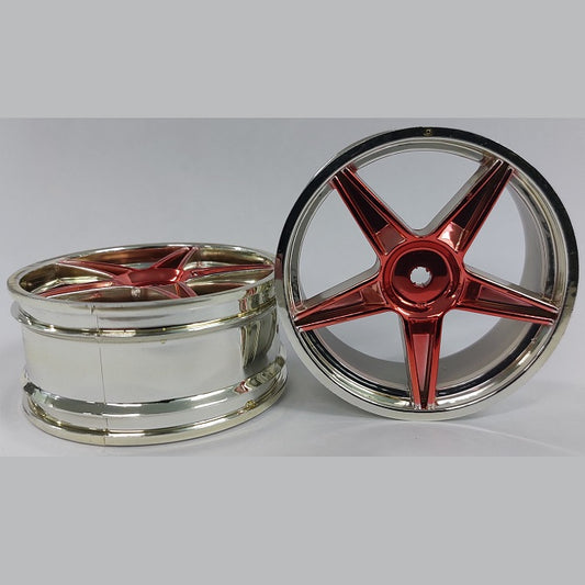 1225504 | RM-XO-060N-SR-5 (2 Pcs) --- RC Car Rims Hobby - Rim Colour Silver with Red 5 Spoke
