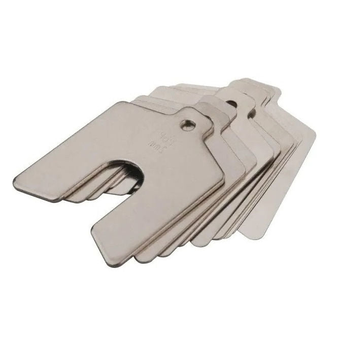 1000201 | SHMPS-42235 (10 Pcs) --- Slotted Shims - Thickness 0.015 inch 0.625 - 2 inch x 2 inch - Carbon Steel