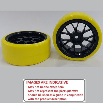1039379 | WH-XD-063-26-BK-7K-Y (2 Pcs) --- RC Car Wheels Hobby - Rim Colour Black 7 Fork Spoke - Yellow - Plastic