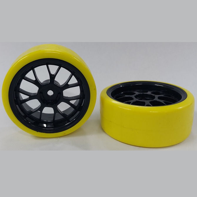1039379 | WH-XD-063-26-BK-7K-Y (2 Pcs) --- RC Car Wheels Hobby - Rim Colour Black 7 Fork Spoke - Yellow - Plastic