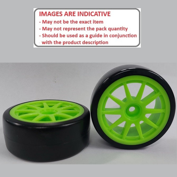 1083687 | WH-XD-063-26-G-10-BK (2 Pcs) --- RC Car Wheels Hobby - Rim Colour Green 10 Spoke - Black - Plastic